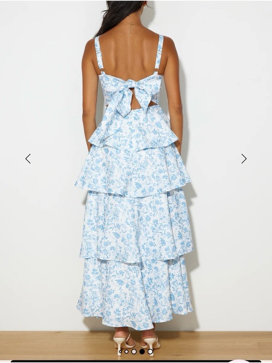 Hello Molly NWT Full of Fun Maxi Dress Light Blue Floral Tiered Ruffle Tie Back - Picture 2 of 4